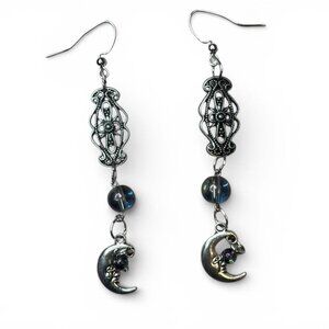 Handmade Silver Moon Dangly Earrings